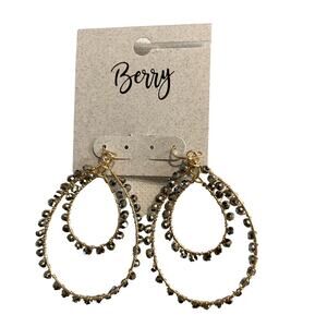Berry Jewelry Gold Tone Natural Glass Beads Drop Hoop Earrings